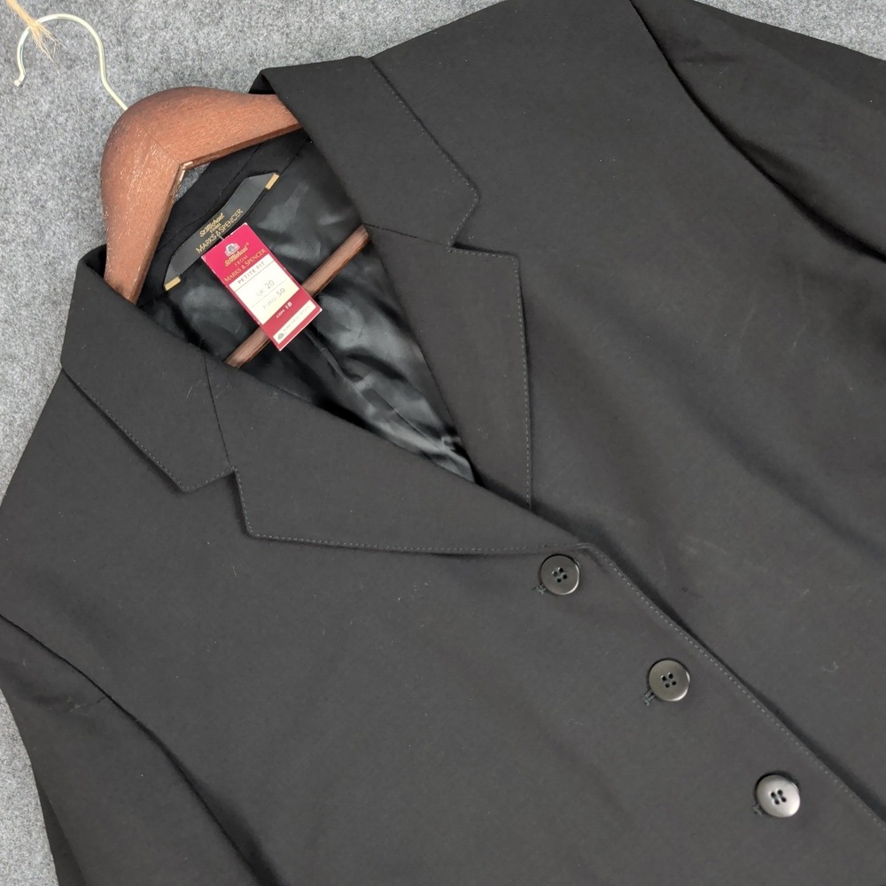 St Michael Marks & Spencer Black Pure New Wool Longline Blazer Petite UK 20 NWOT